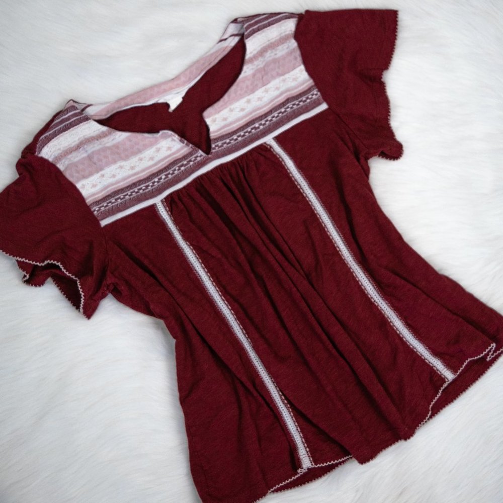3/$20 Caslon Burgundy Embroidered Top
